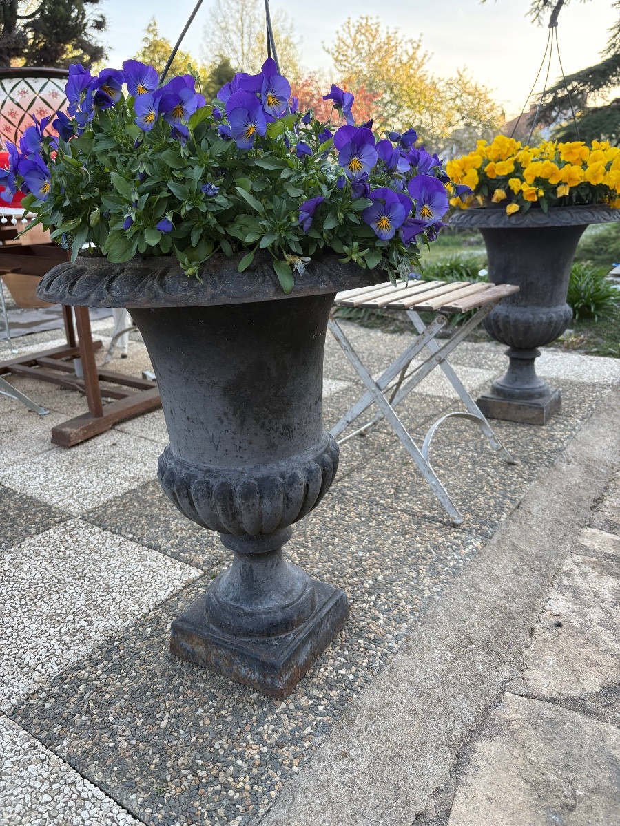 Pair Of Large Cast Iron Medici Vases 