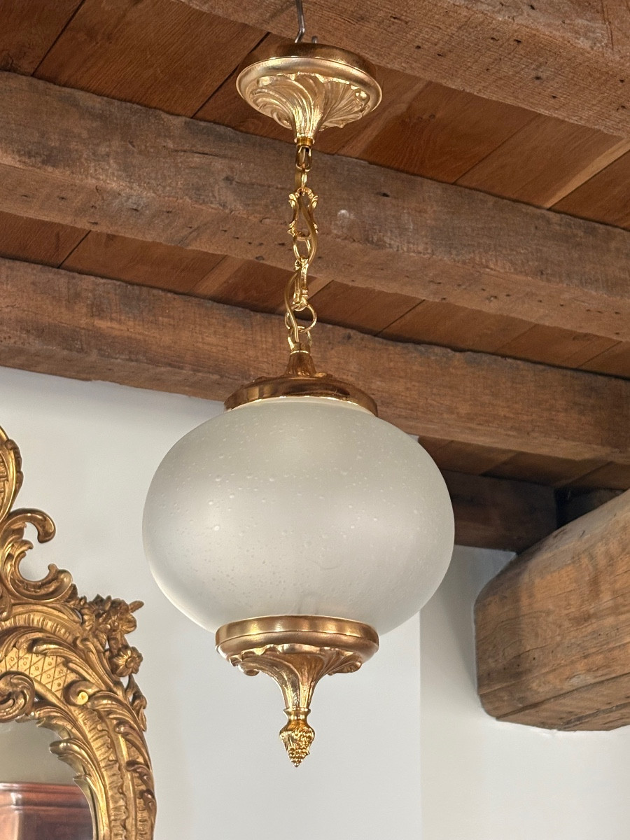 Glass Ball Chandelier With Gilded Bronze Frame 