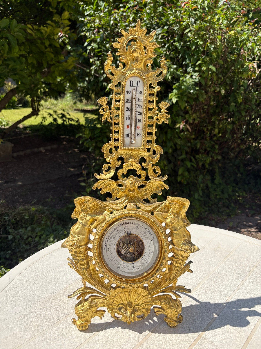 Regency Style Gilt Bronze Barometer - Thermometer 