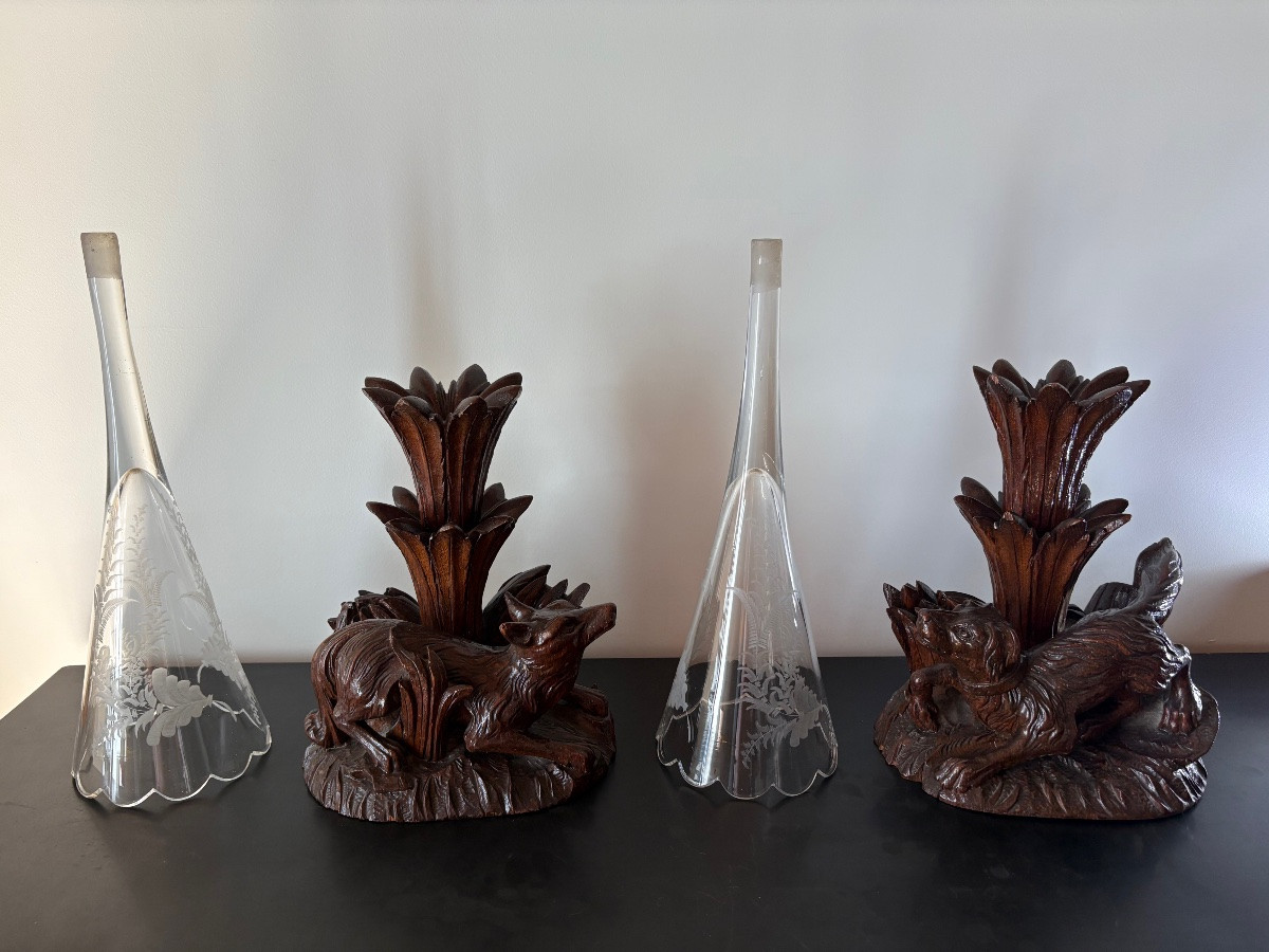 Paire de vases Le chien et Le loup ¨Forêt Noire" XIXe-photo-4