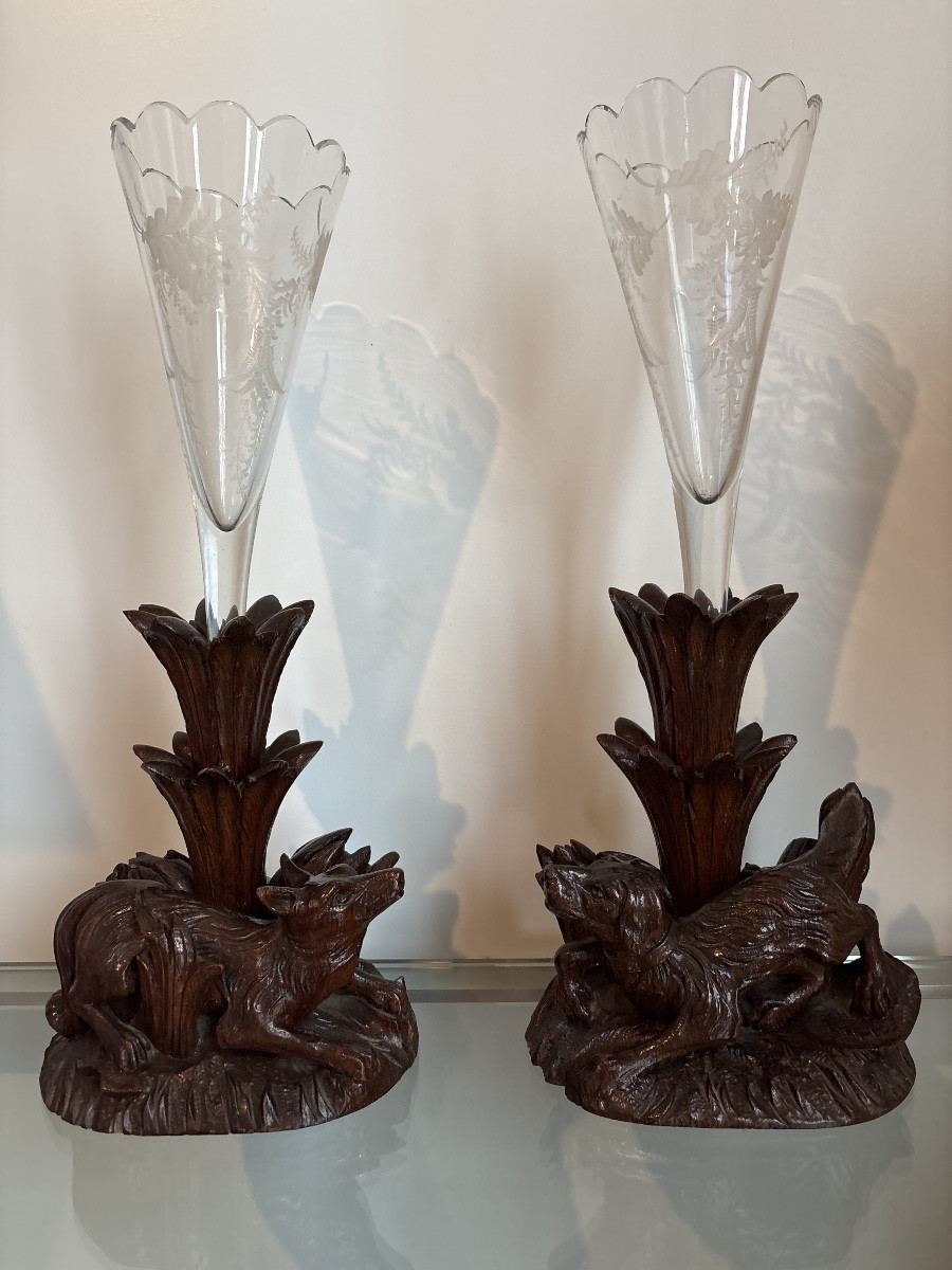 Paire de vases Le chien et Le loup ¨Forêt Noire" XIXe-photo-4