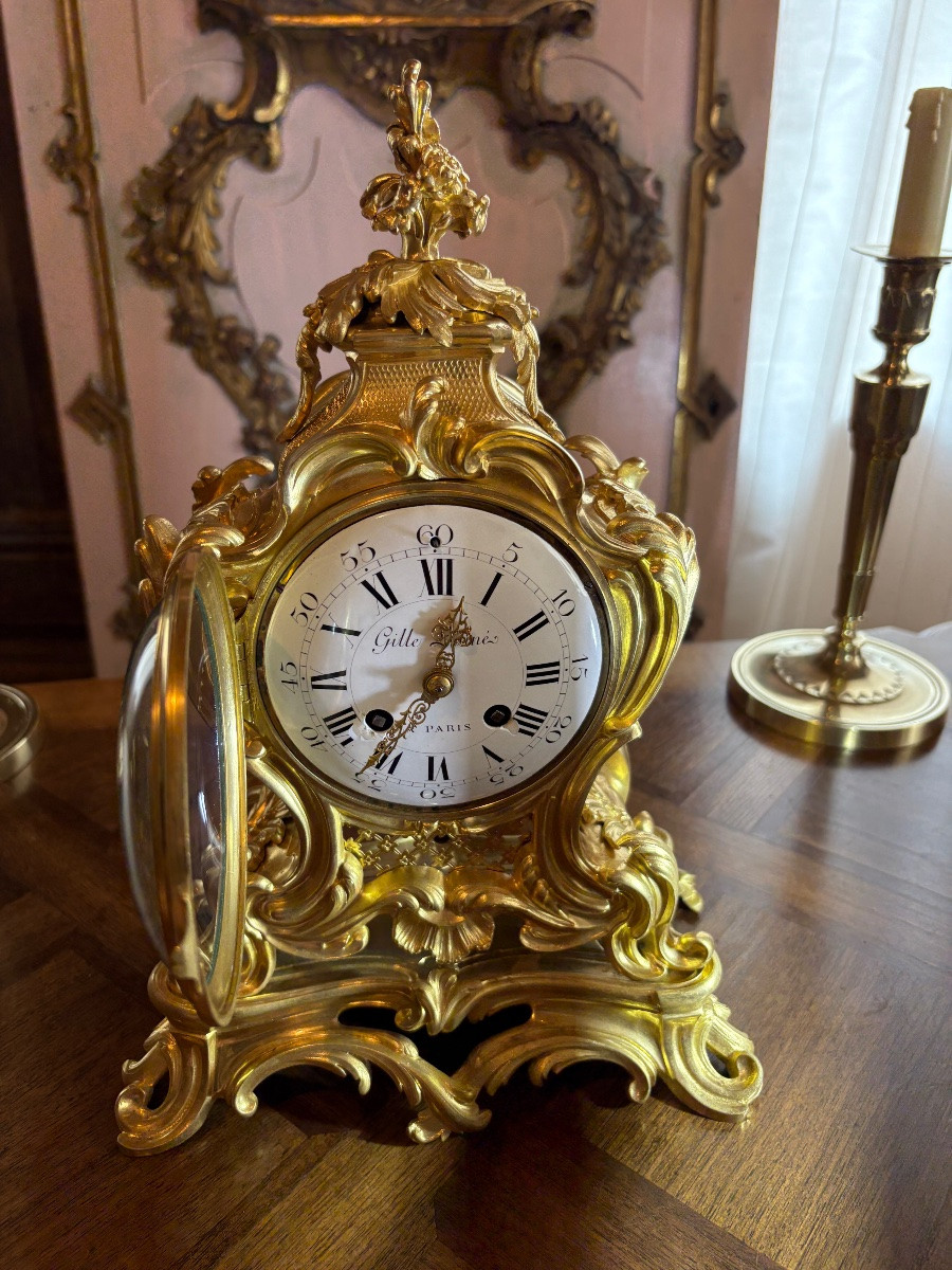 Pendule de bureau Louis XV bronze doré "Gille L’Ainé"-photo-2