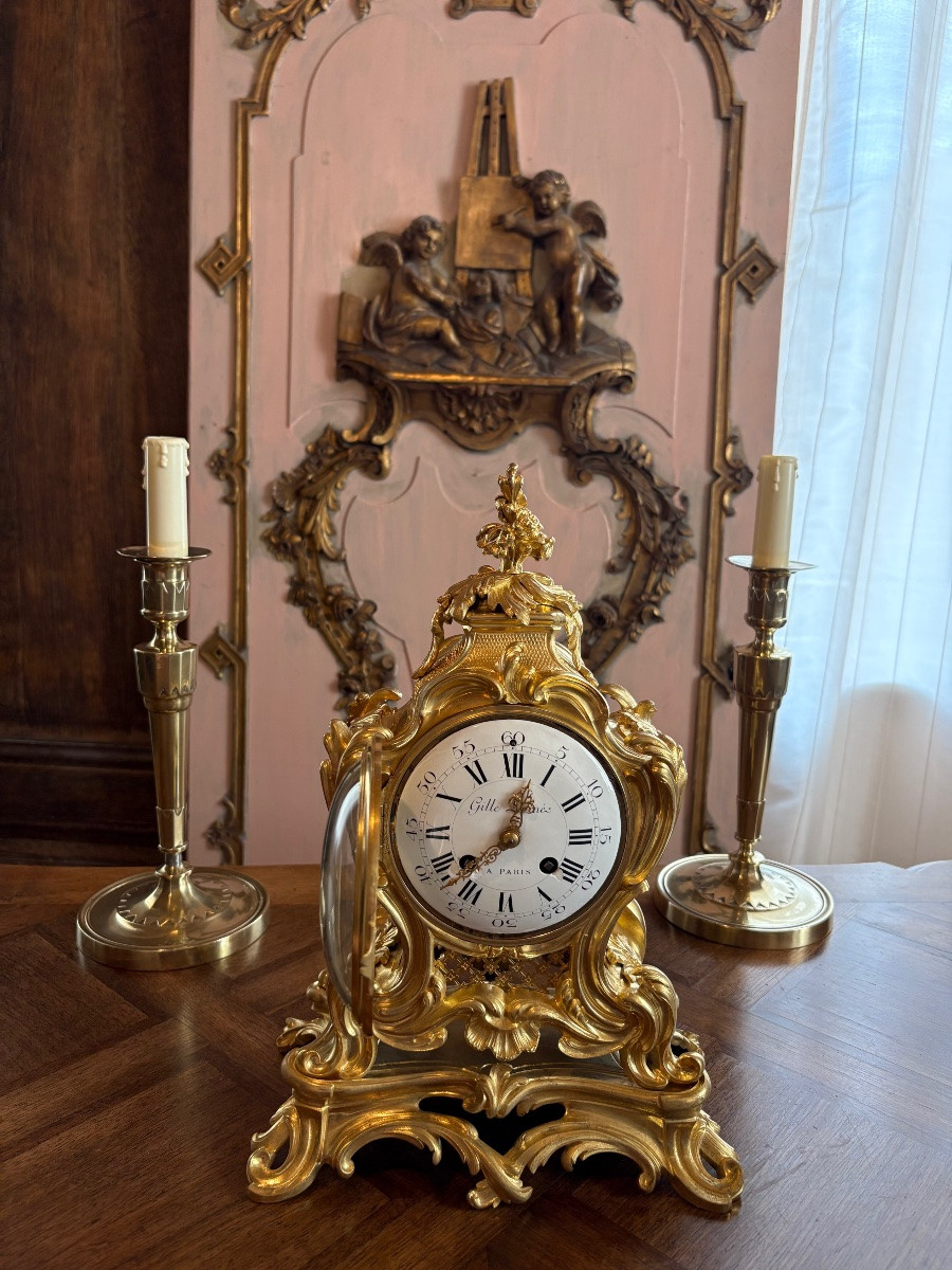 Pendule de bureau Louis XV bronze doré "Gille L’Ainé"-photo-3
