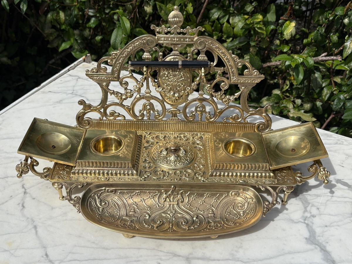 Napoleon III Gilt Bronze Inkwell With Bell -photo-3
