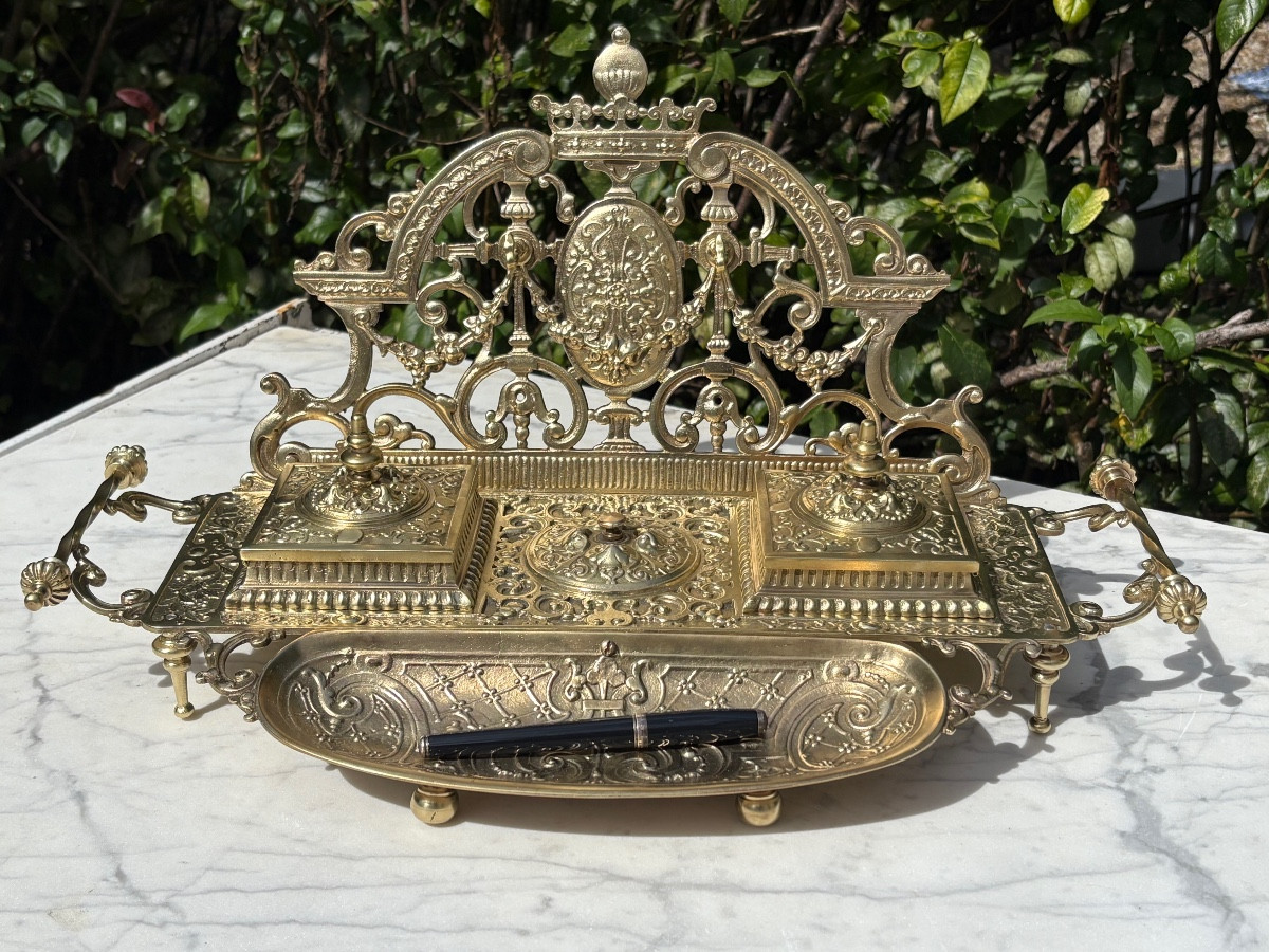 Napoleon III Gilt Bronze Inkwell With Bell 