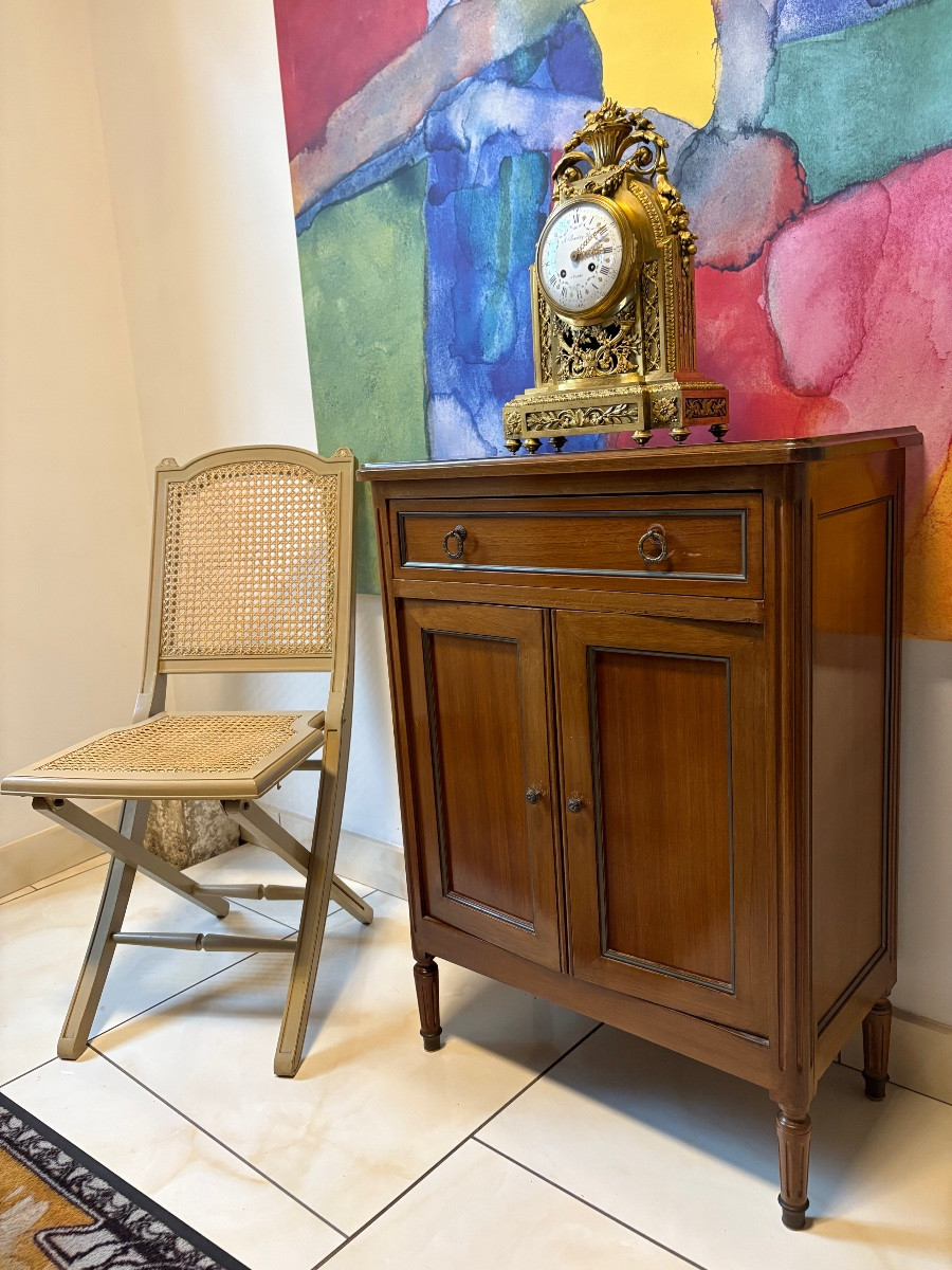 Small Louis XVI Style Mahogany Sideboard / Brass Trim -photo-2