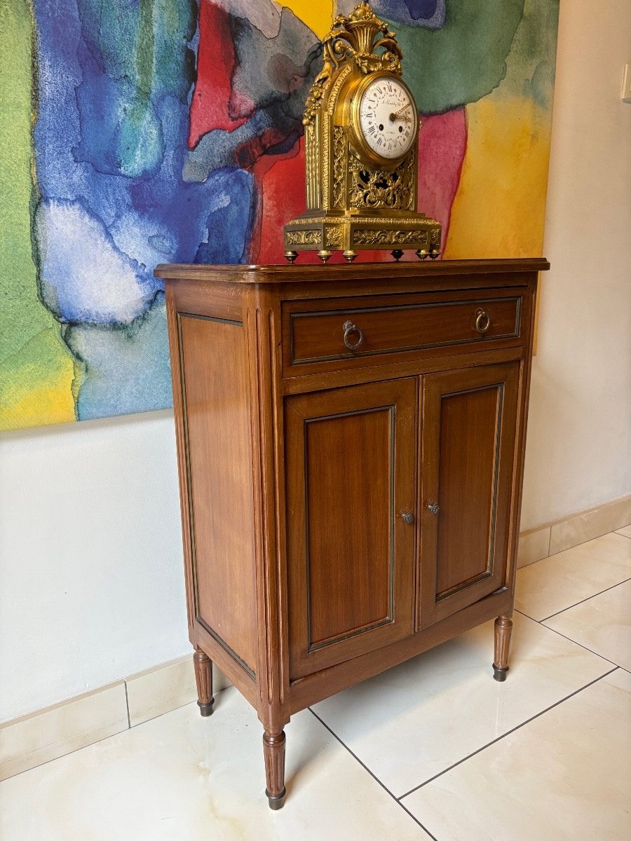 Small Louis XVI Style Mahogany Sideboard / Brass Trim -photo-3