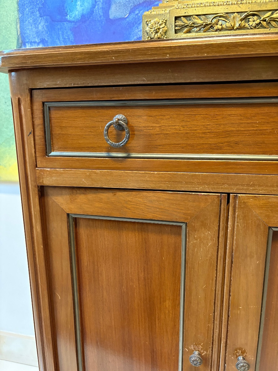 Small Louis XVI Style Mahogany Sideboard / Brass Trim -photo-3