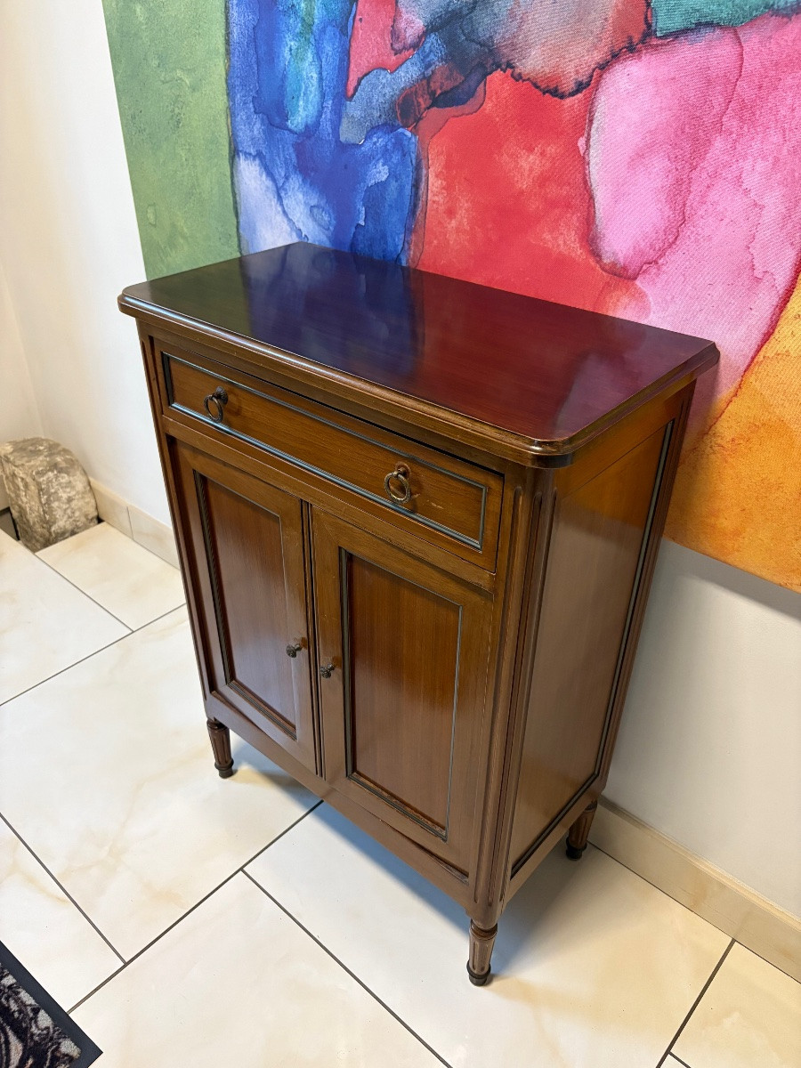 Small Louis XVI Style Mahogany Sideboard / Brass Trim -photo-4