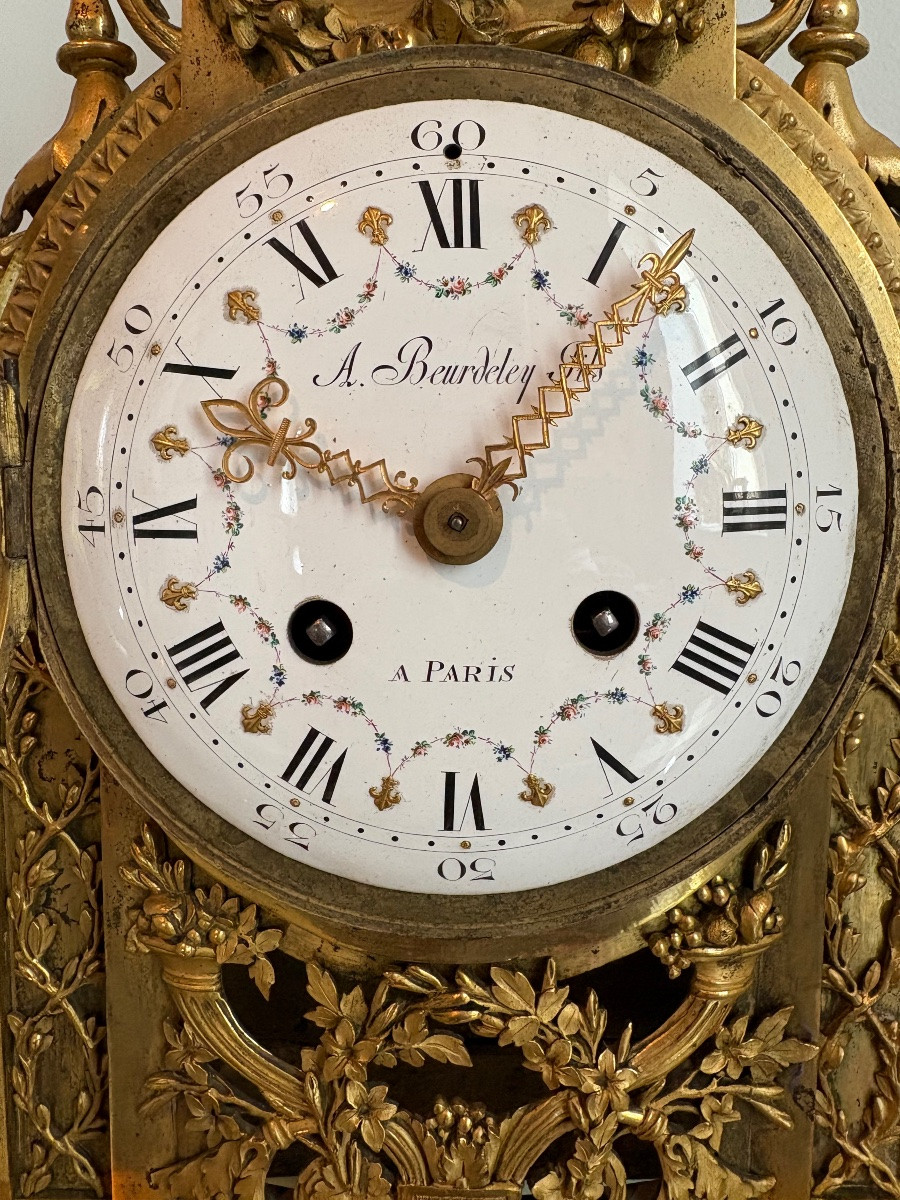 BEURDELEY pendule Louis XVI bronze doré au mercure -photo-2