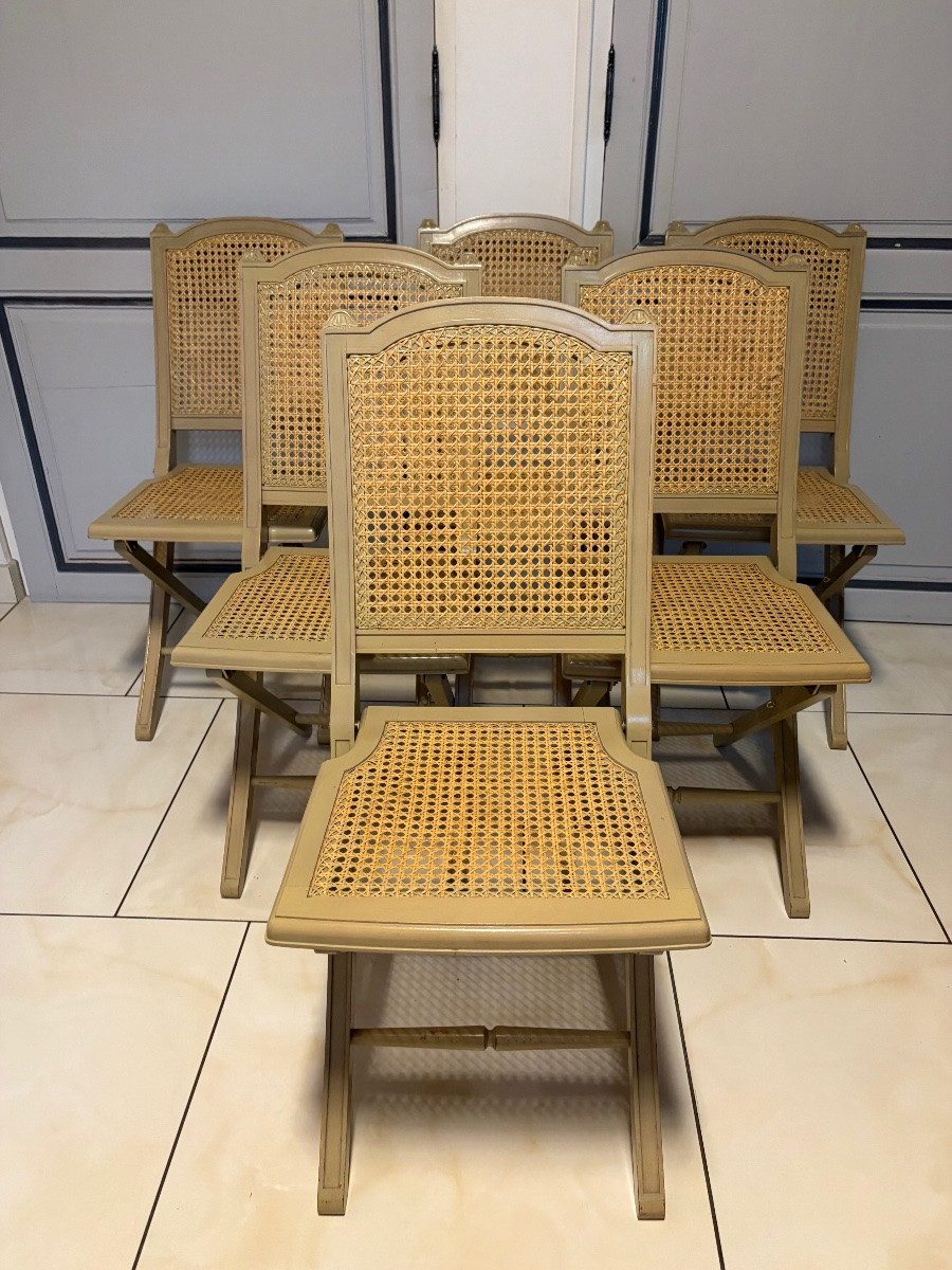Six Louis XVI/directoire Style Painted Wooden Folding Chairs -photo-2