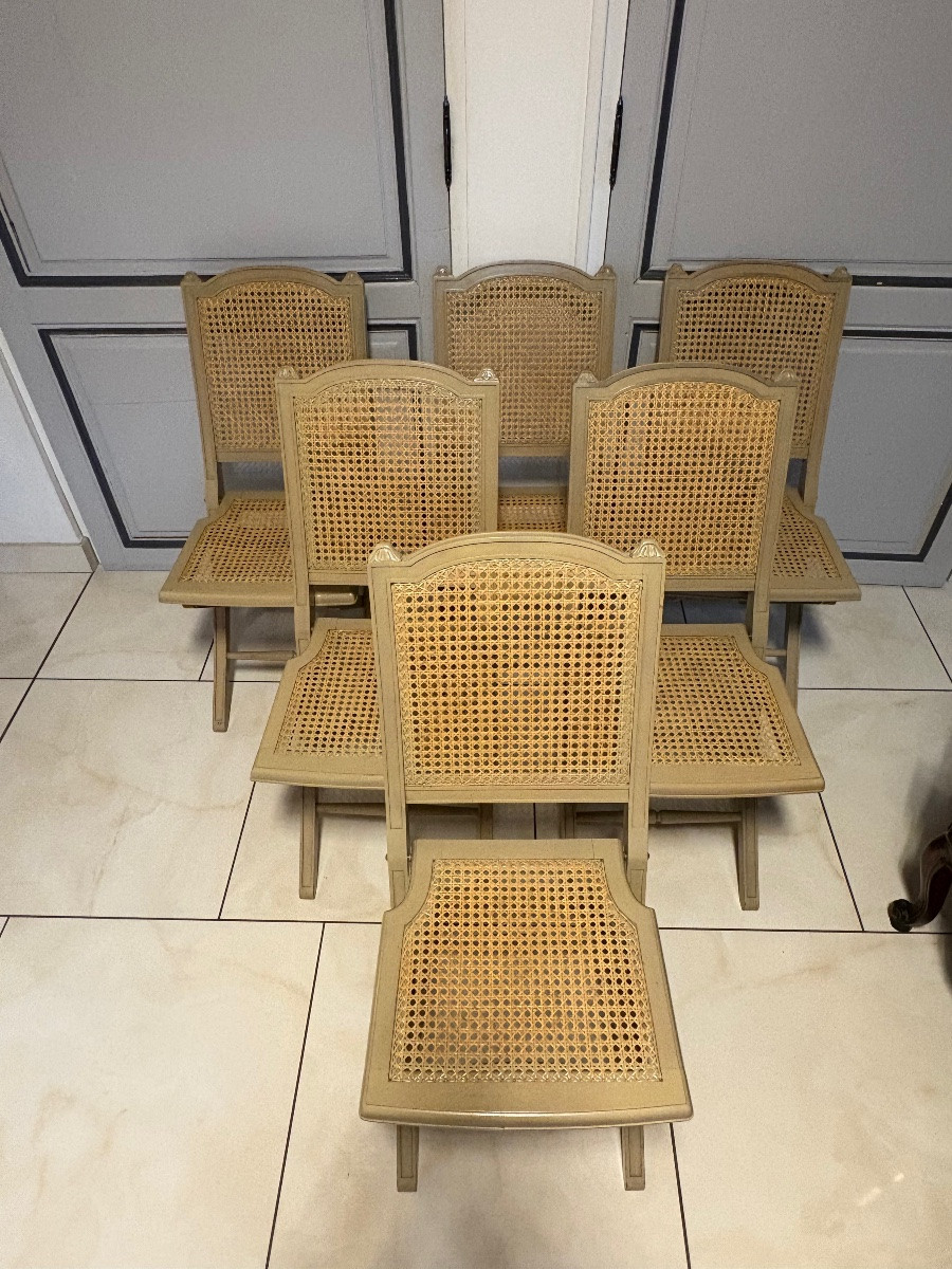 Six Louis XVI/directoire Style Painted Wooden Folding Chairs -photo-3