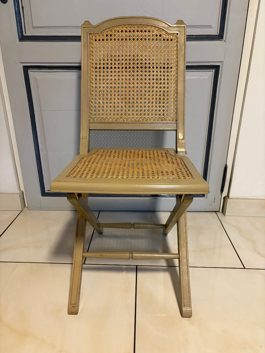Six Louis XVI/directoire Style Painted Wooden Folding Chairs -photo-4