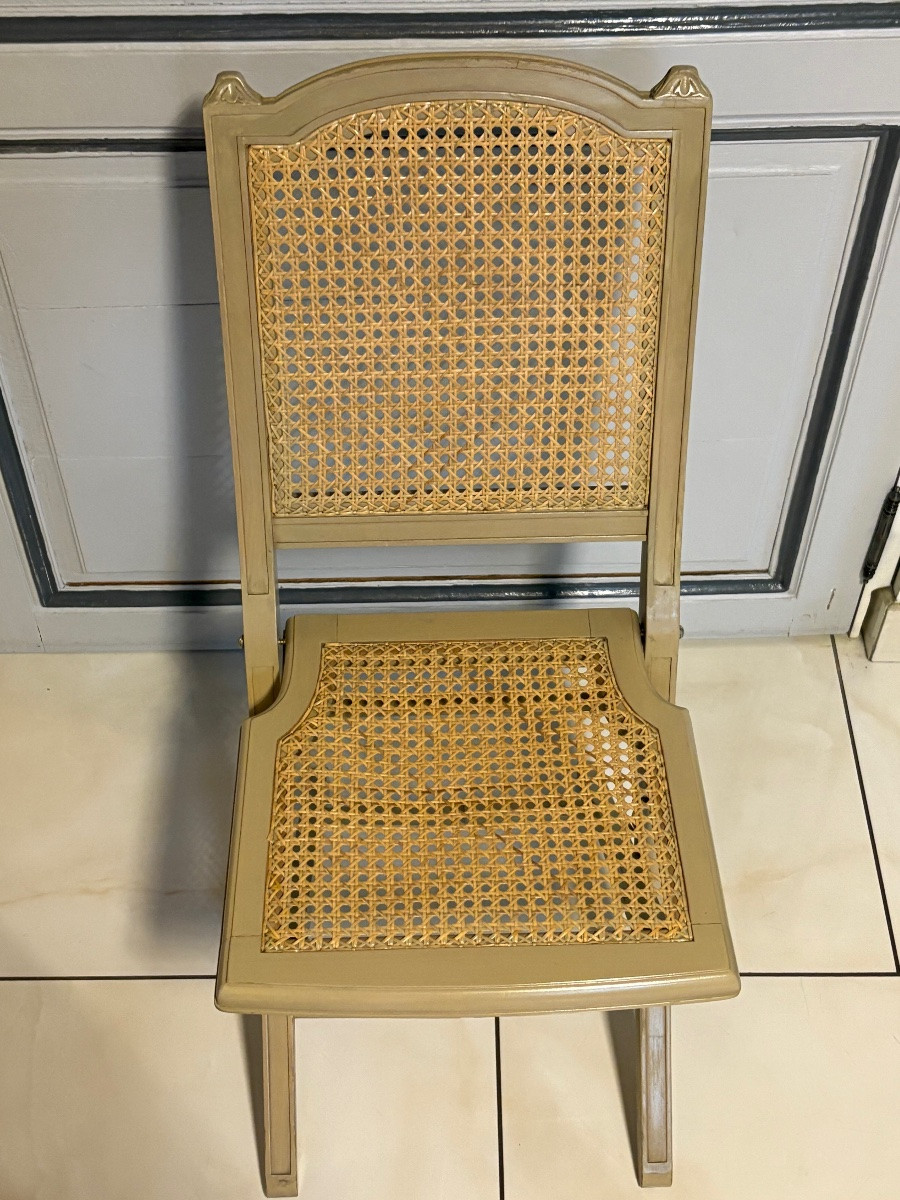 Six Louis XVI/directoire Style Painted Wooden Folding Chairs -photo-4