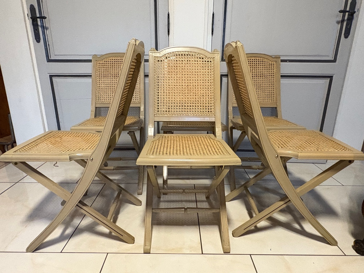 Six Louis XVI/directoire Style Painted Wooden Folding Chairs 