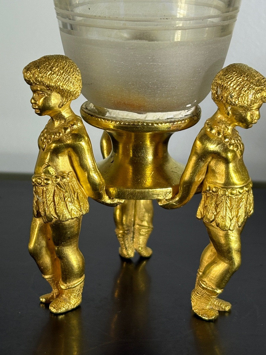 Vases "allégorie de l’Amérique" bronze doré et cristal -photo-4