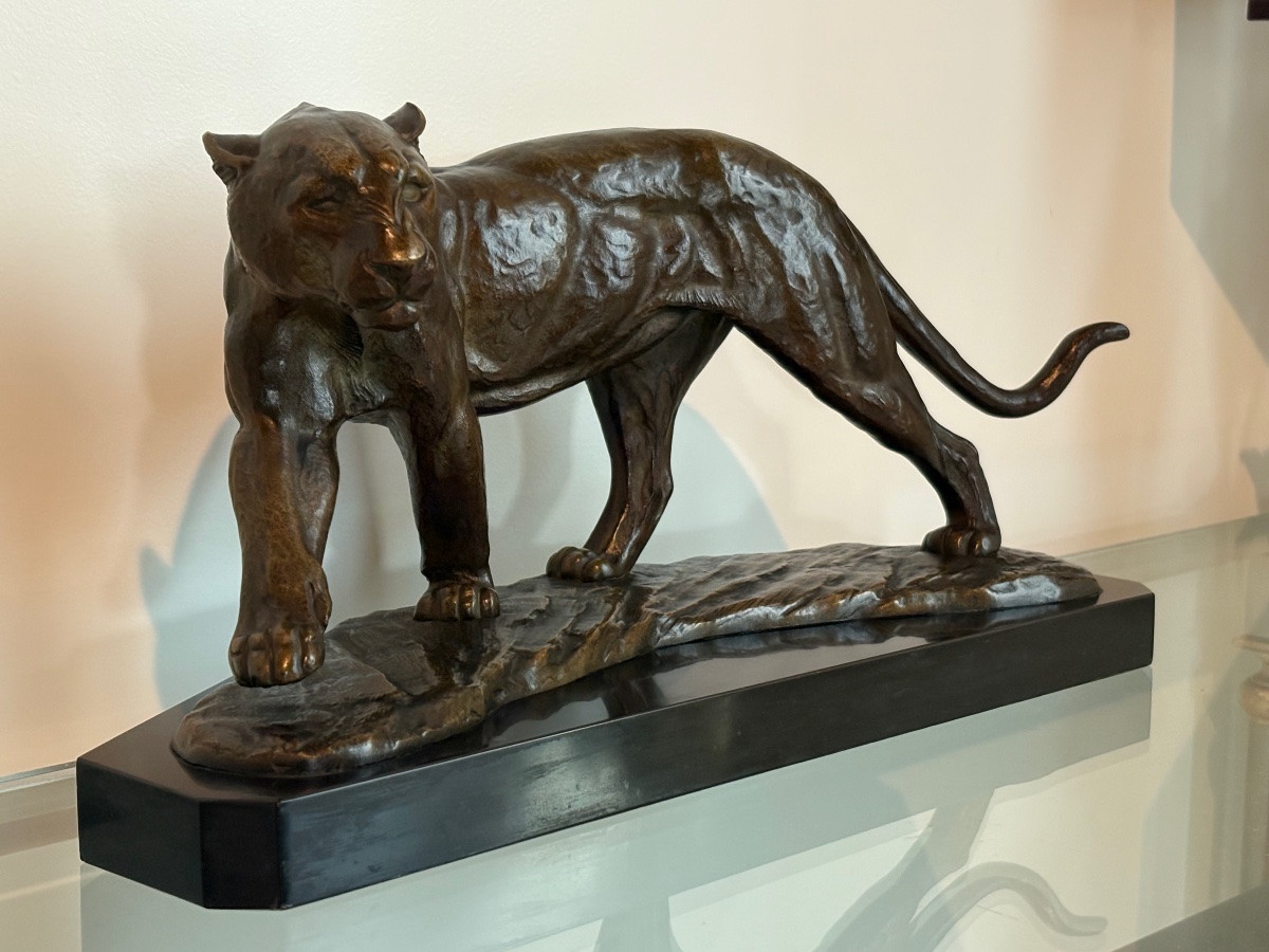 Sculpture bronze Art Déco panthère de R Sarat-photo-3