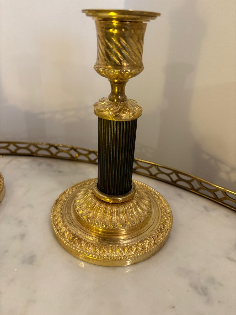 Louis XVI Style Bronze "end-of-table" Candlesticks With Double Patina -photo-3