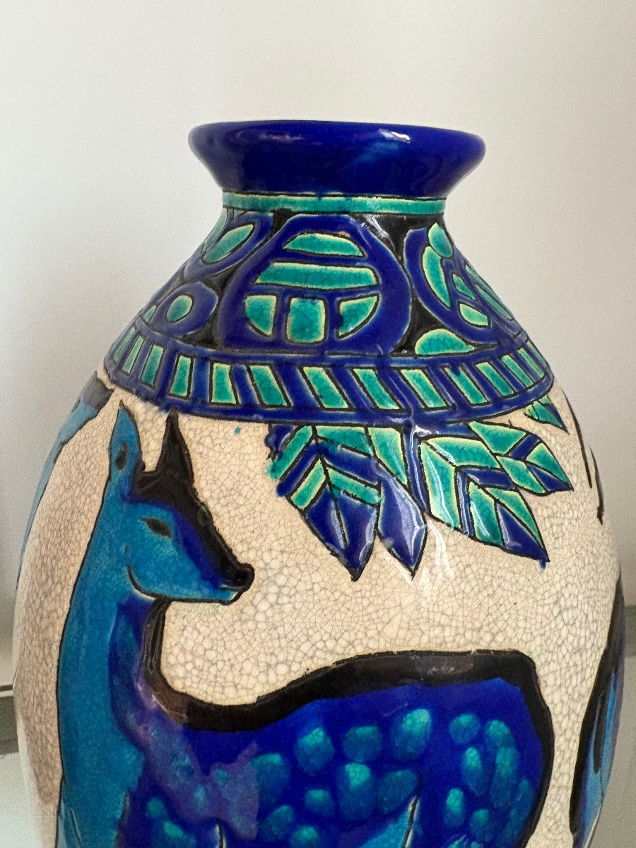 Charles Catteau vase aux biches bleues Keramis Art Déco-photo-4