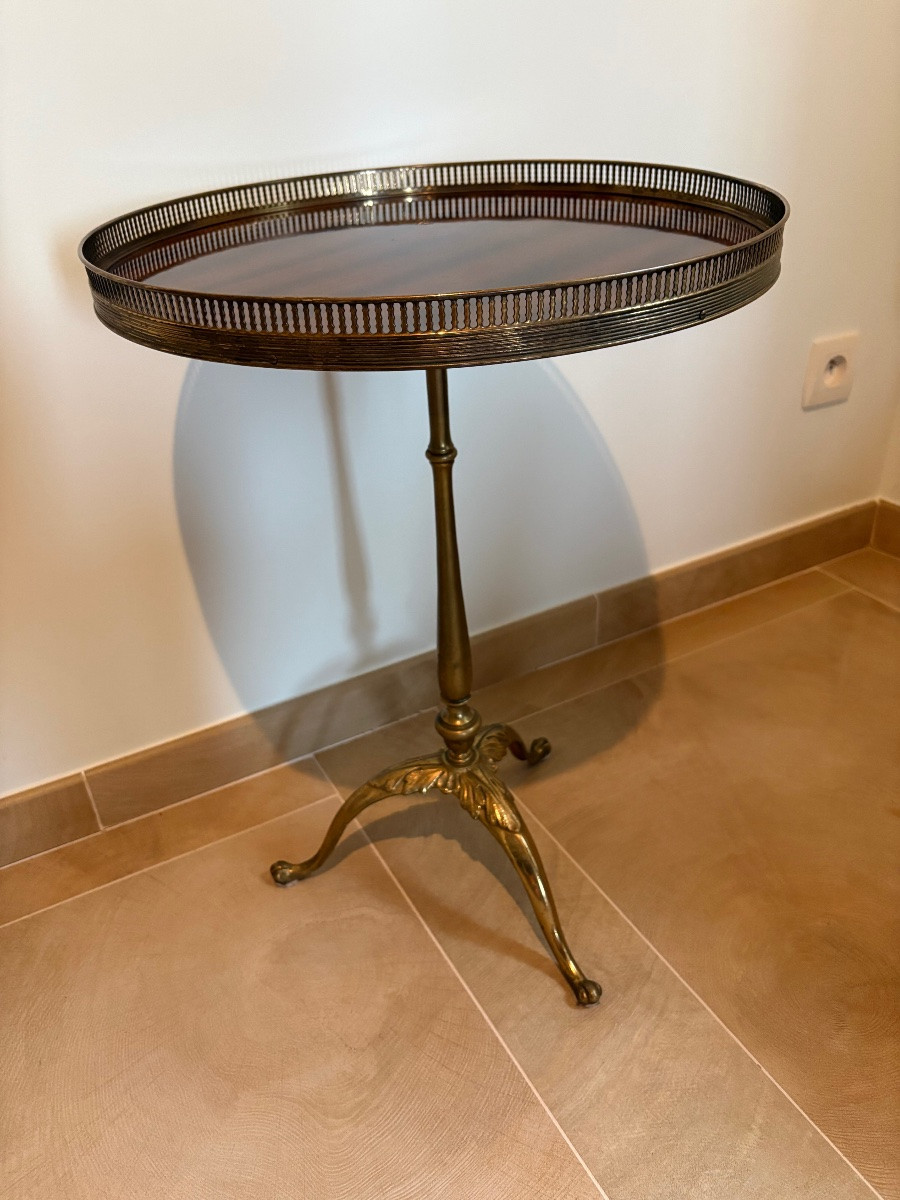 Tripod Pedestal Table In Gilt Bronze And Mahogany -photo-2