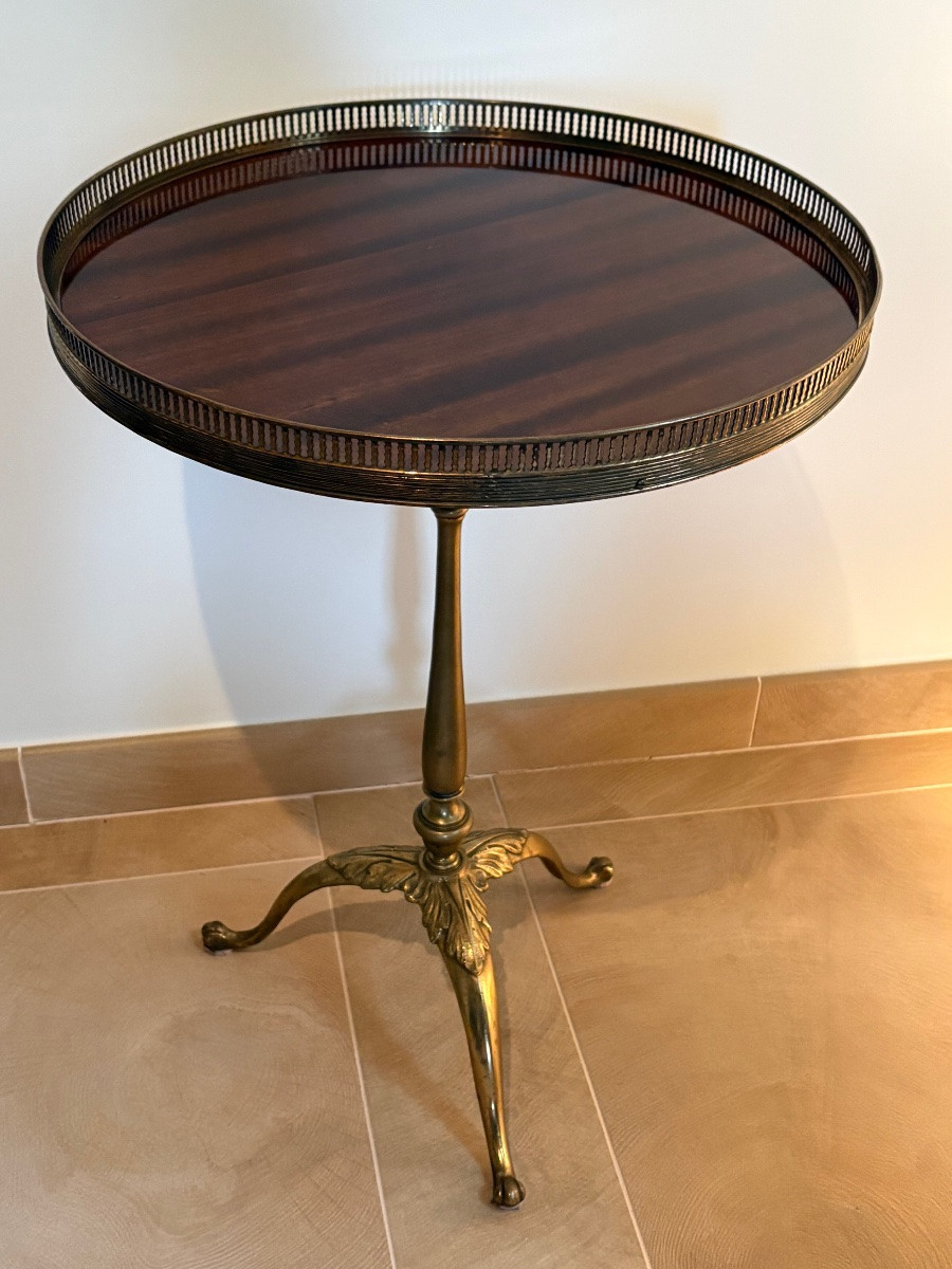 Tripod Pedestal Table In Gilt Bronze And Mahogany -photo-3