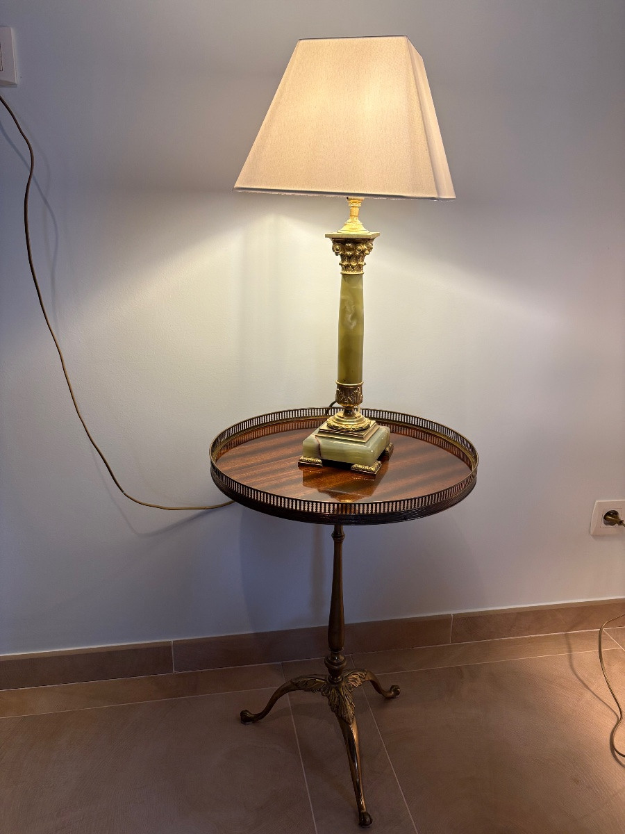 Tripod Pedestal Table In Gilt Bronze And Mahogany -photo-2