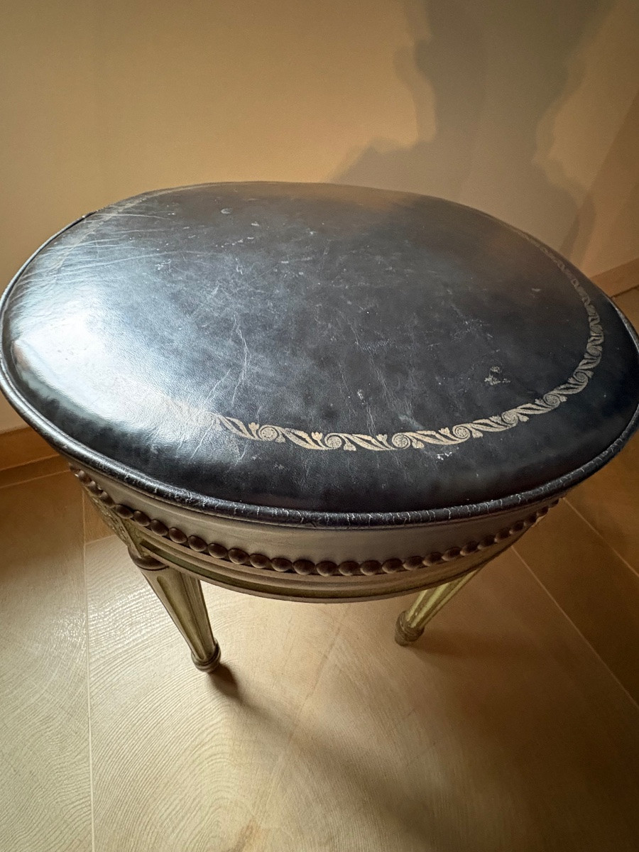 Tabouret Louis XVI bois peint et cuir -photo-2
