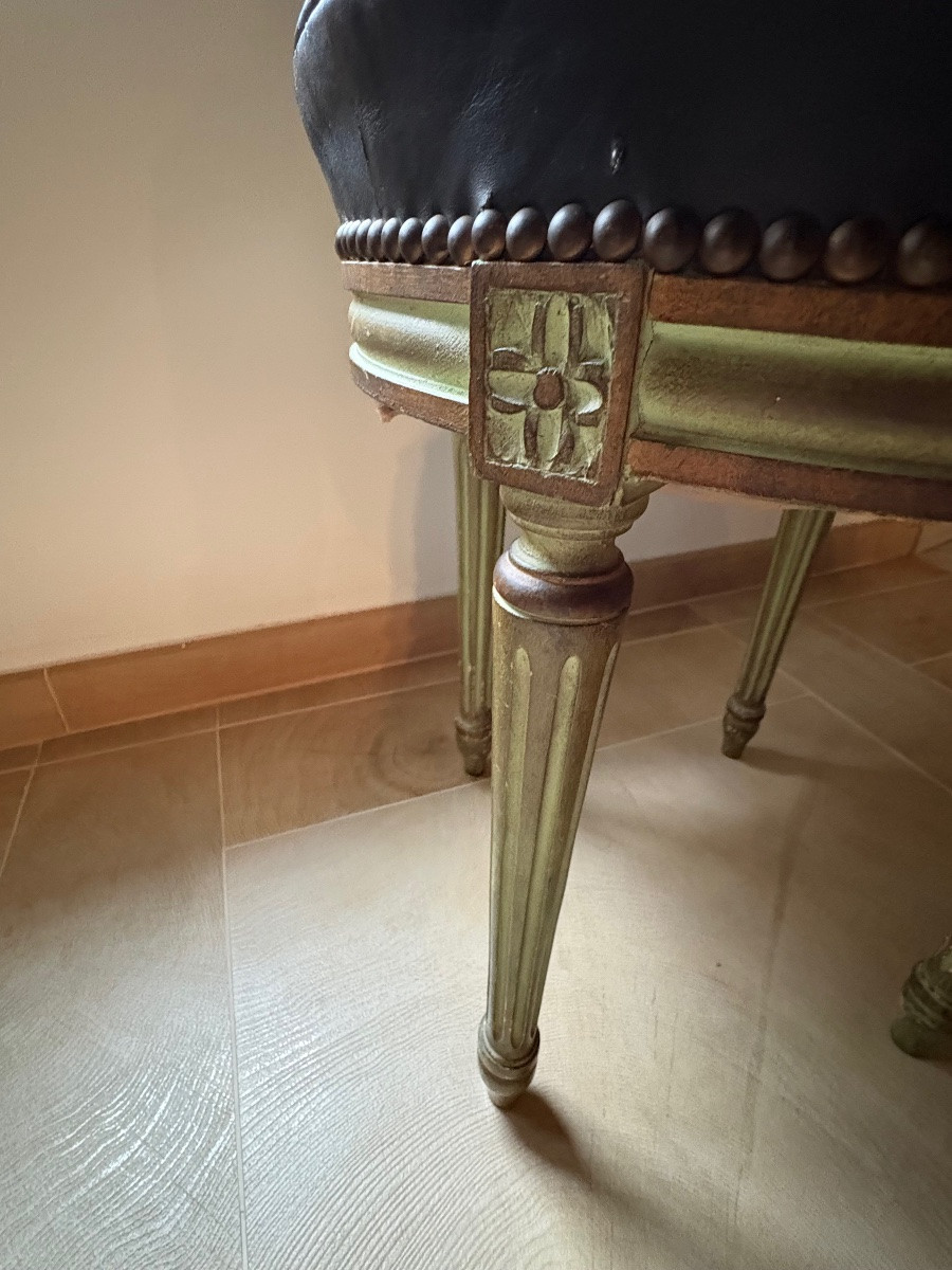 Tabouret Louis XVI bois peint et cuir -photo-3