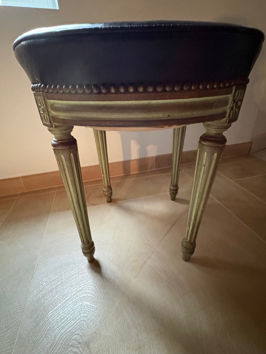 Tabouret Louis XVI bois peint et cuir 