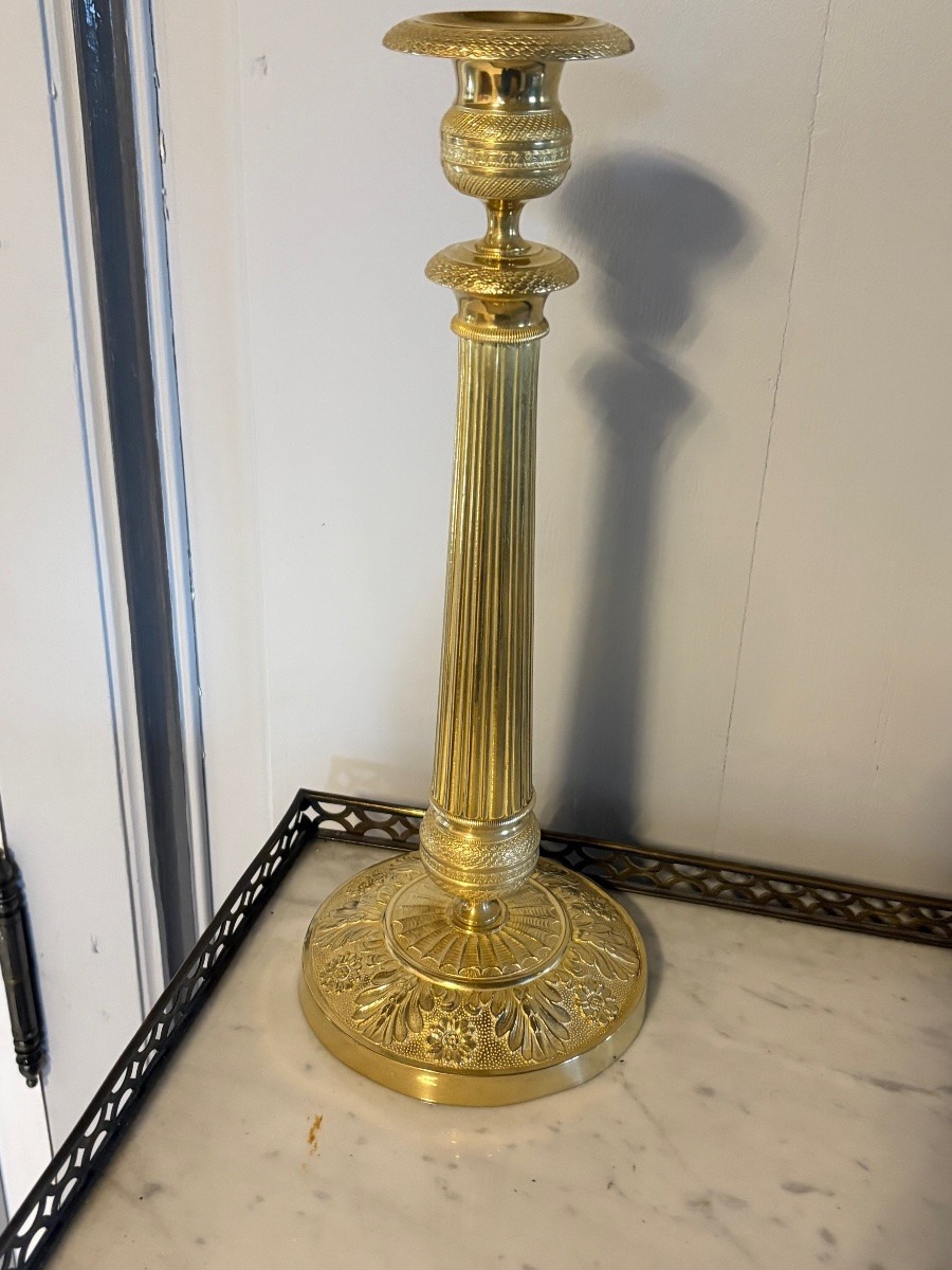 Large Empire-style Candlesticks In Gilt Bronze -photo-3