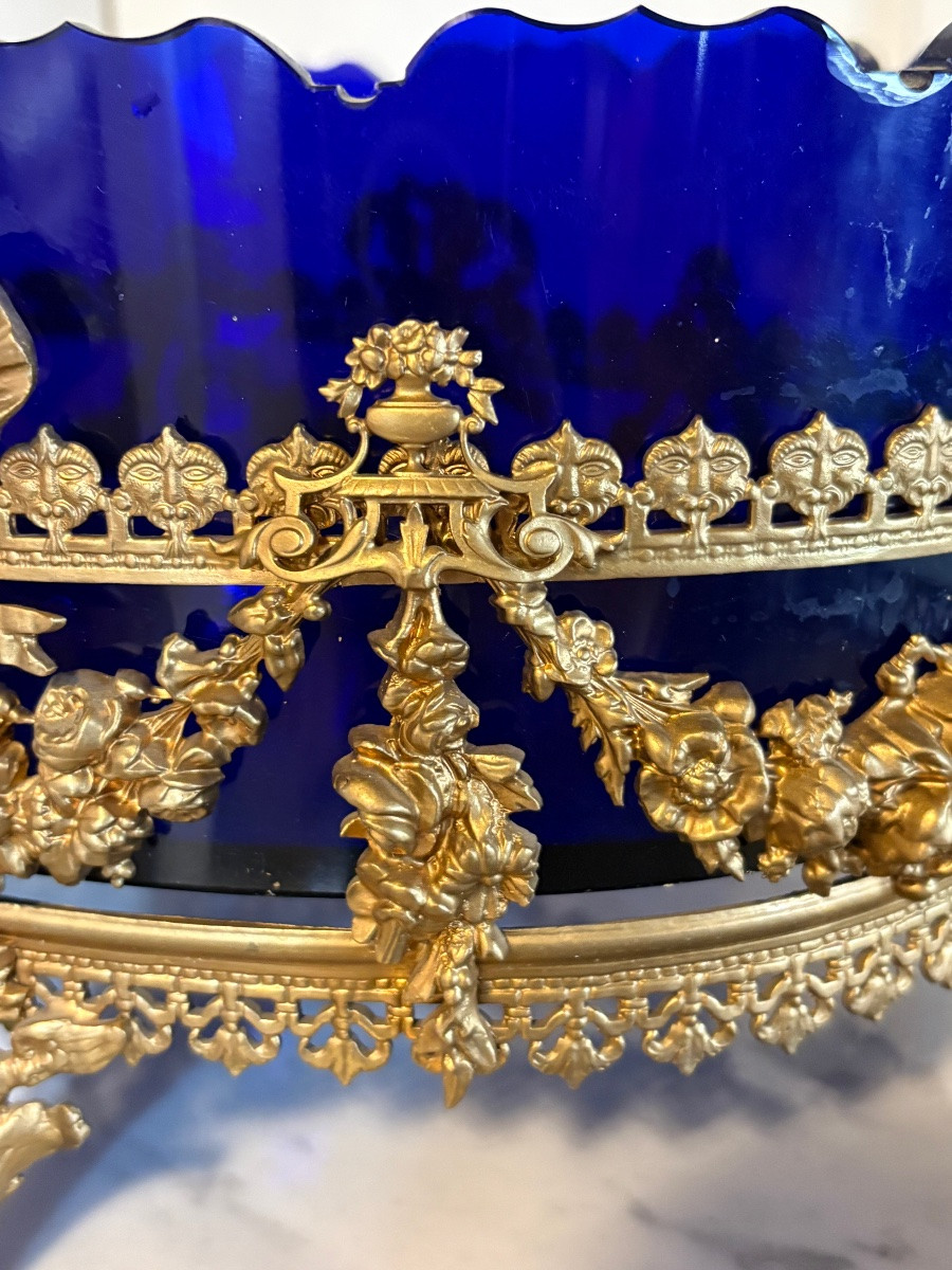 Blue Crystal Centerpiece/planter On A Gilt Bronze Mount -photo-1