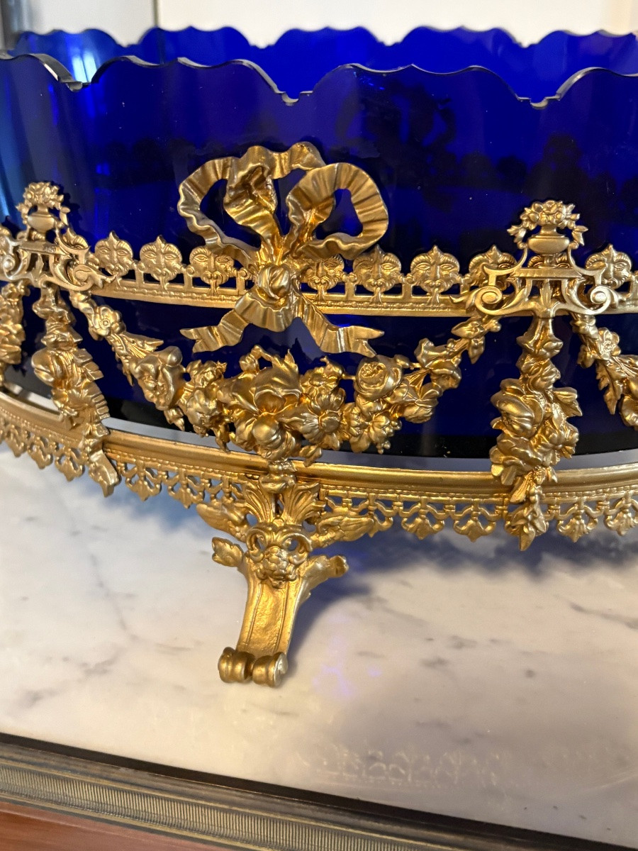Blue Crystal Centerpiece/planter On A Gilt Bronze Mount -photo-3