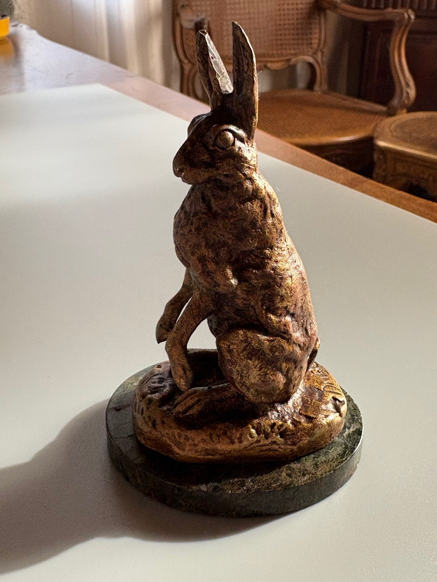 Bronze lièvre debout Alfred Dubucand-photo-3