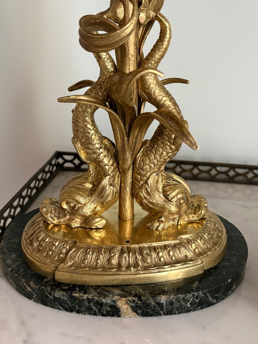 Lampe aux dauphins en bronze doré -photo-3