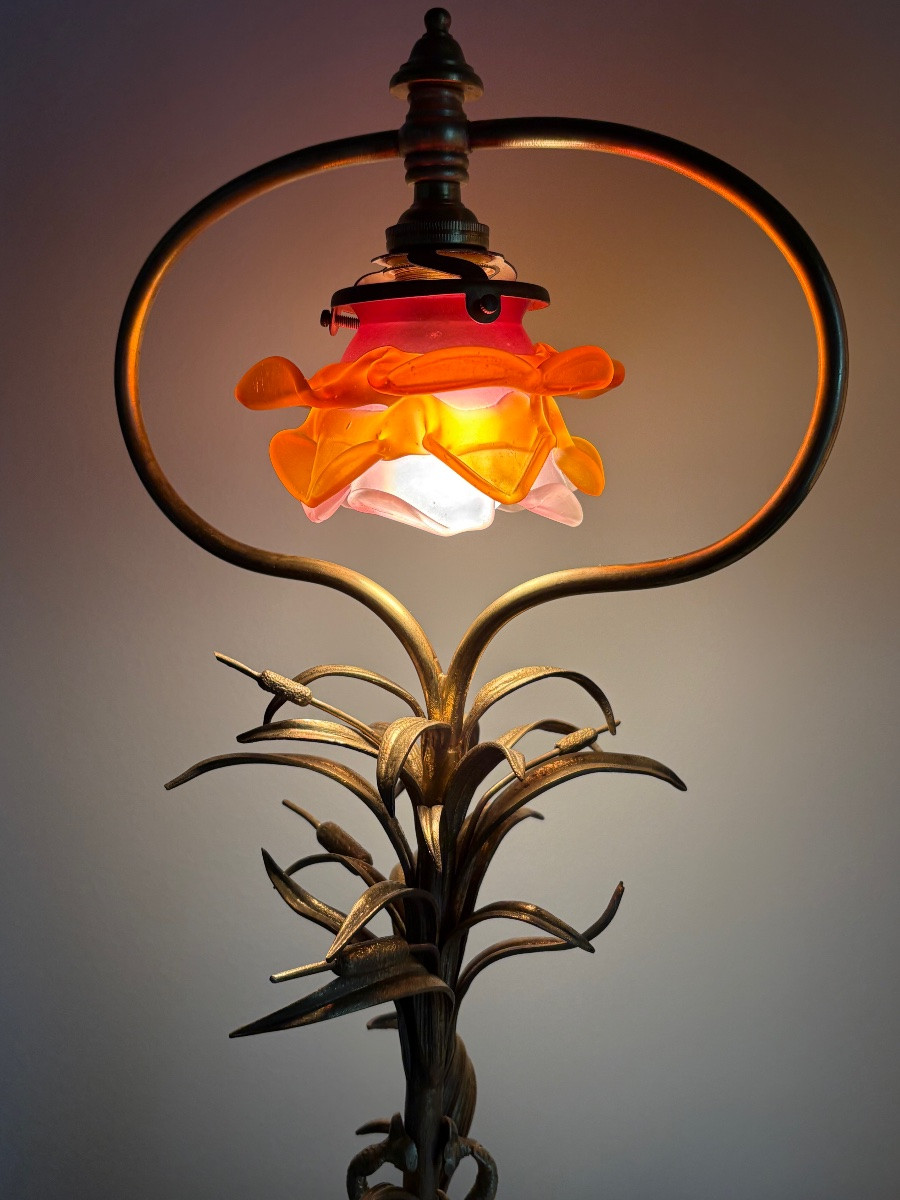 Lampe aux dauphins en bronze doré -photo-2