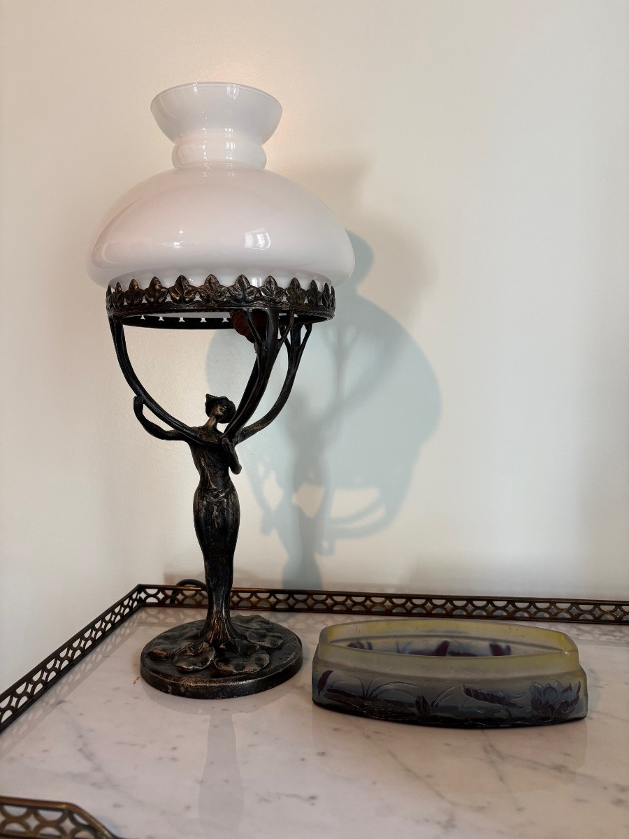 Art Nouveau Woman's Lamp "the Lights Of Nancy" 1900-photo-2