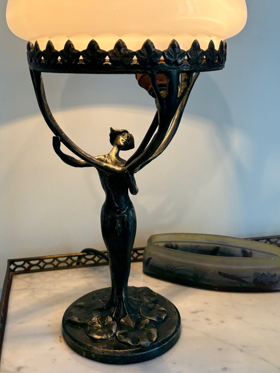 Art Nouveau Woman's Lamp "the Lights Of Nancy" 1900-photo-1