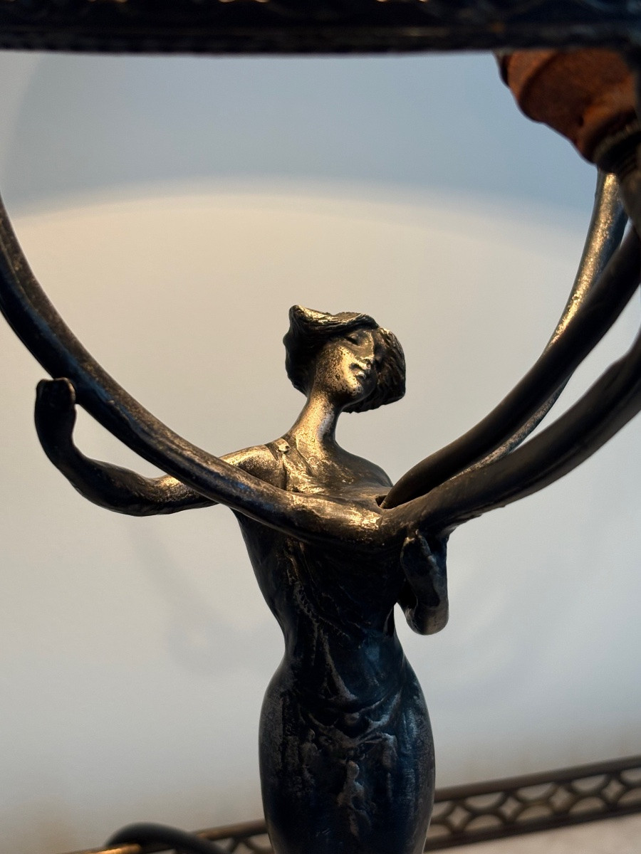 Art Nouveau Woman's Lamp "the Lights Of Nancy" 1900-photo-2