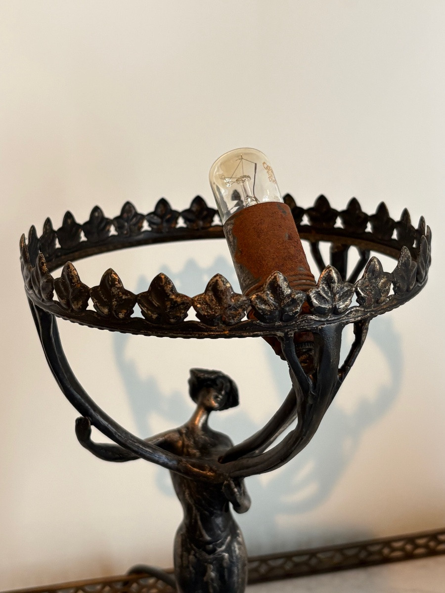 Art Nouveau Woman's Lamp "the Lights Of Nancy" 1900-photo-4