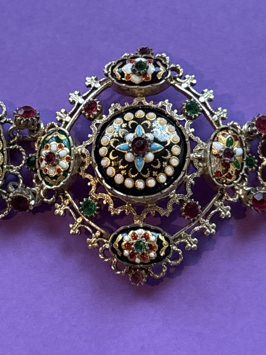 19th-century Silver Bresse Enamel Bracelet-photo-2