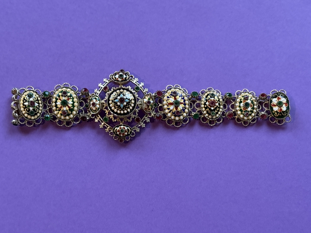 19th-century Silver Bresse Enamel Bracelet