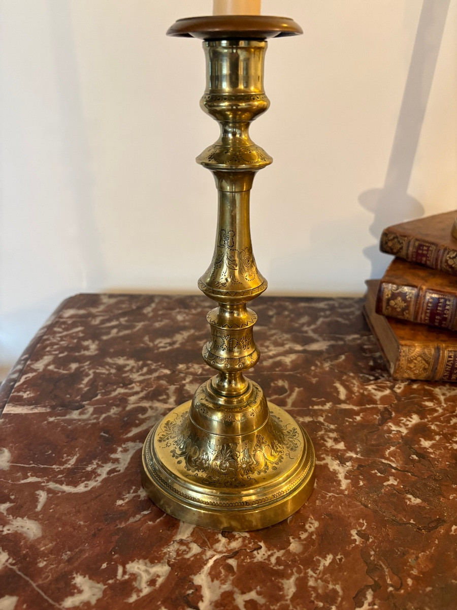 Pair Of Regency Chased Bronze Candlesticks-photo-4