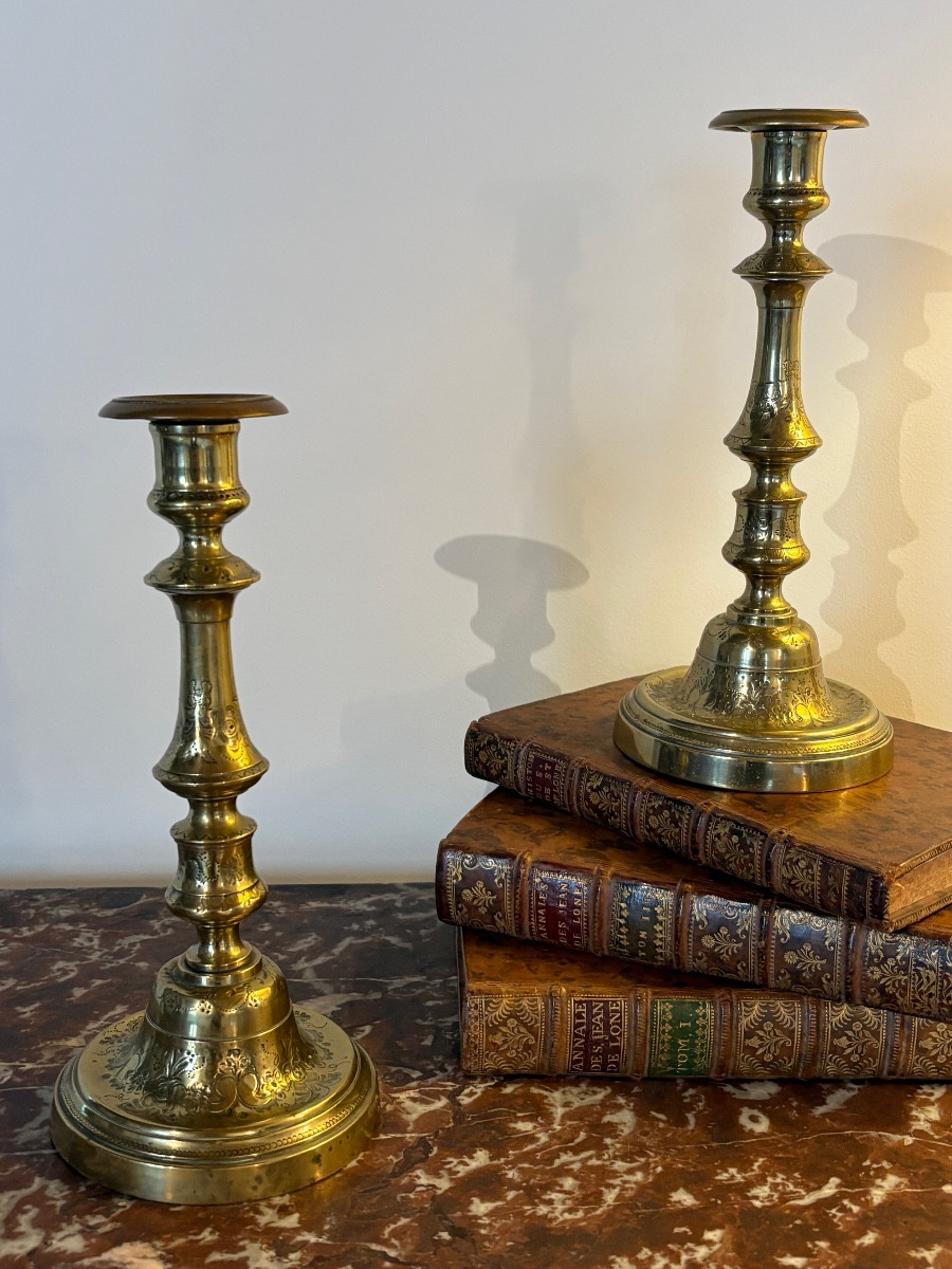 Pair Of Regency Chased Bronze Candlesticks