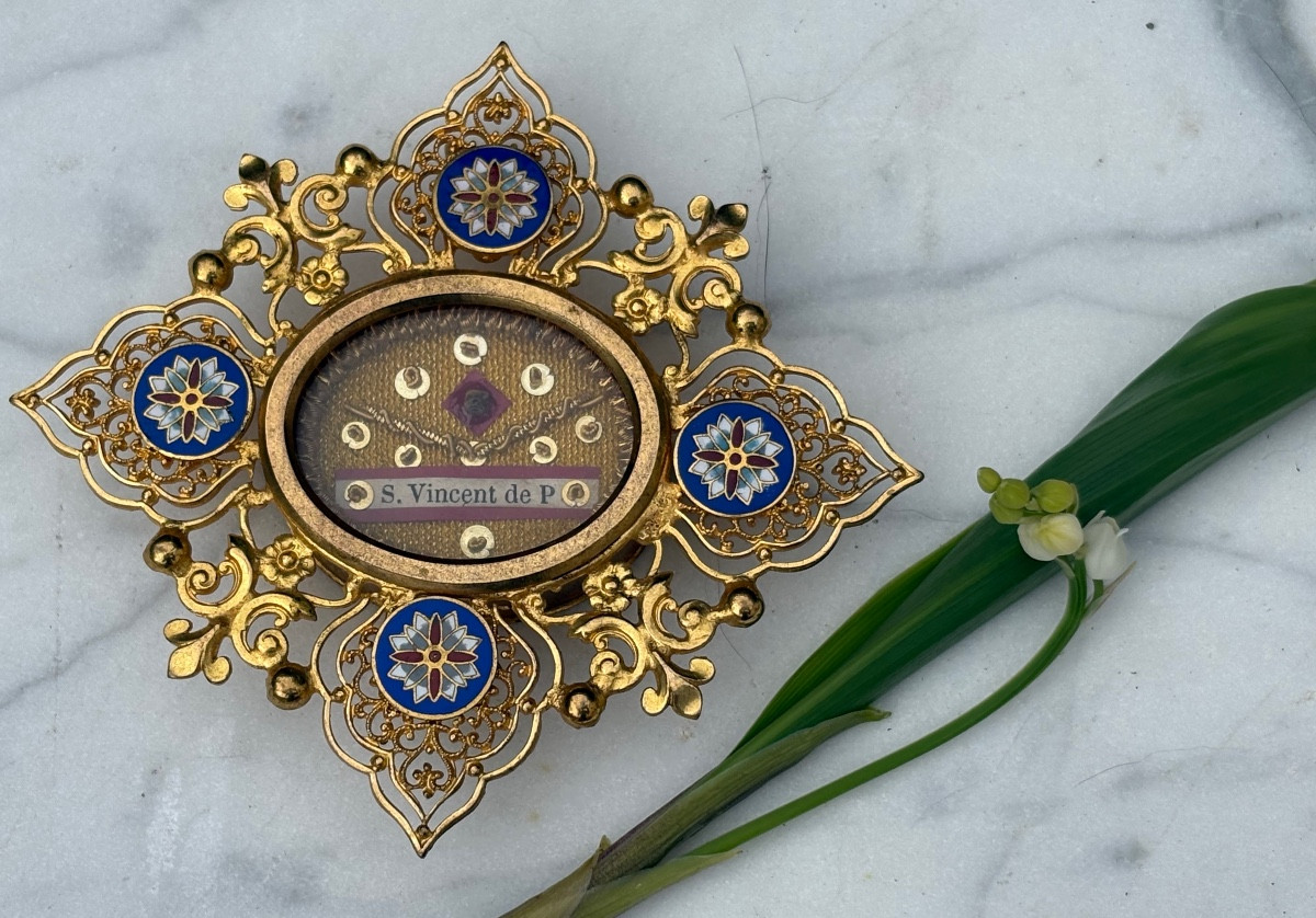 Saint Vincent De Paul Reliquary Gilt Bronze / Cloisonné Enamels