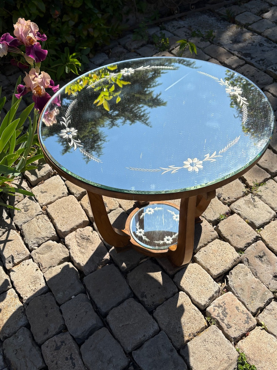 Art Deco Venetian Mirror Pedestal Table-photo-4