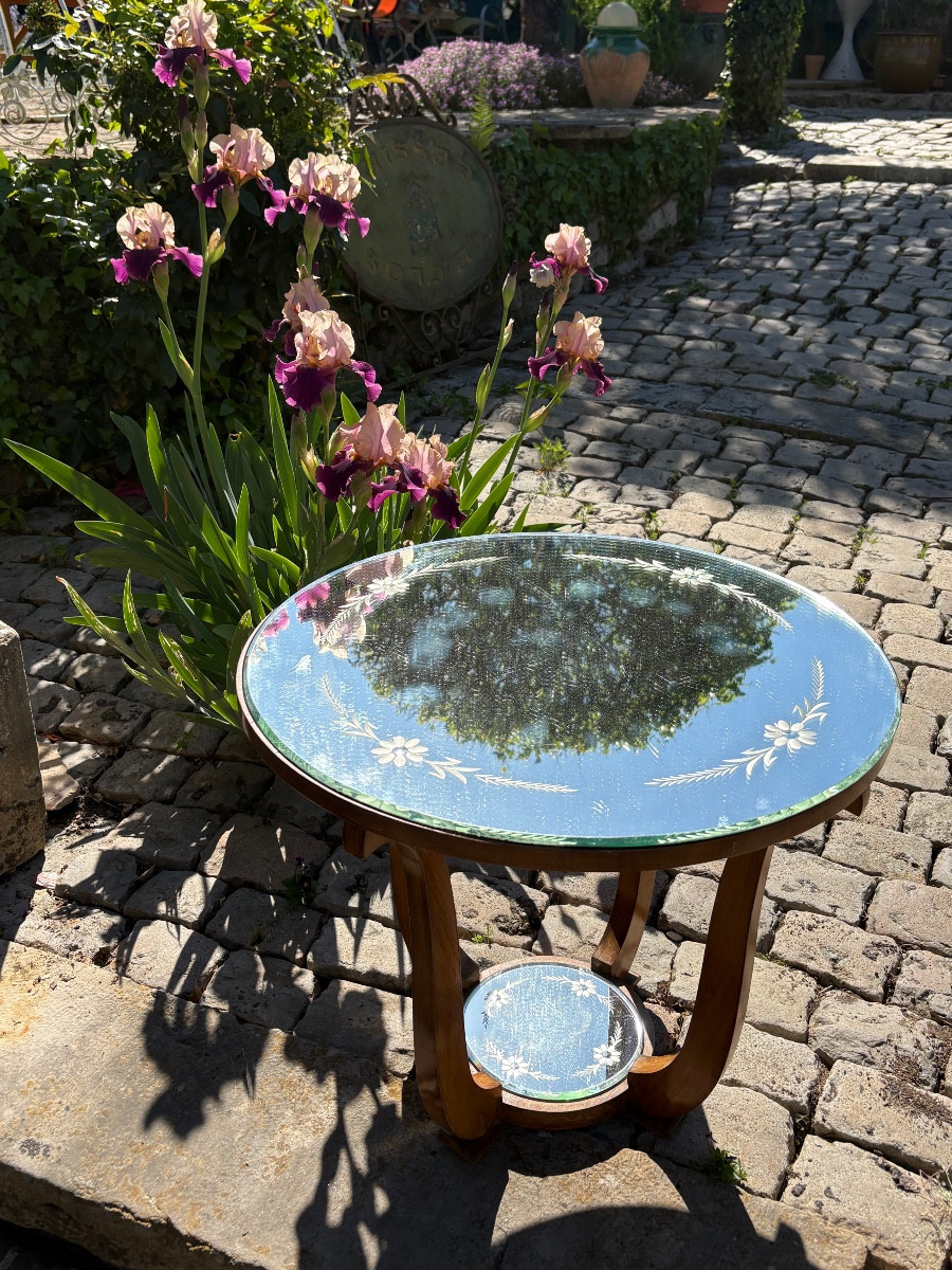 Art Deco Venetian Mirror Pedestal Table