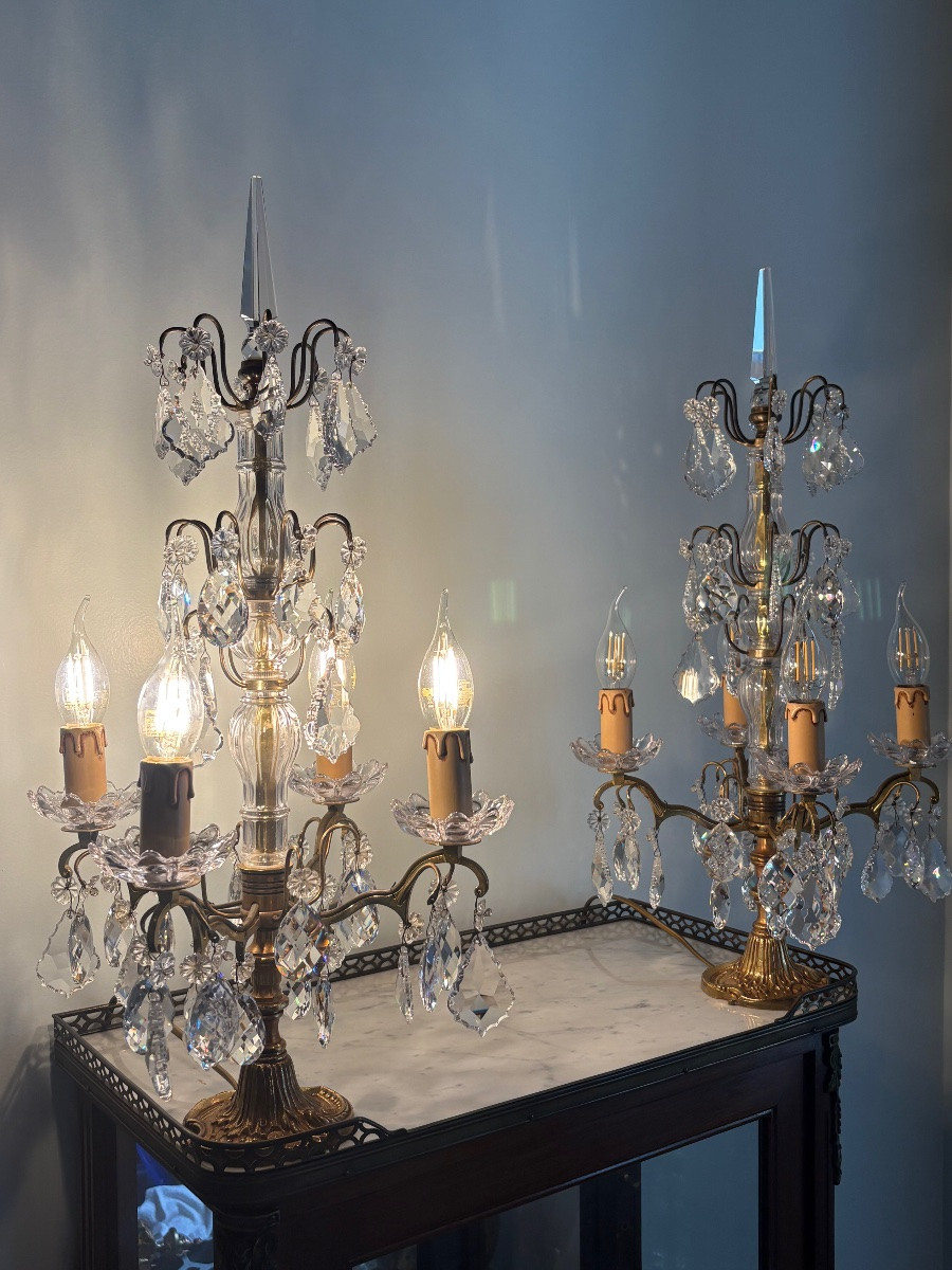 Paire de girandoles bronze doré et cristal Louis XV -photo-2