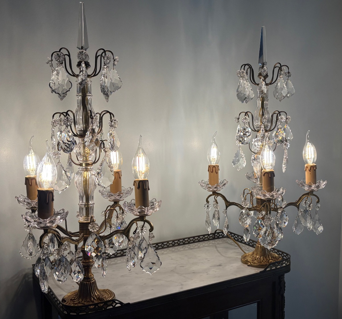 Paire de girandoles bronze doré et cristal Louis XV -photo-3