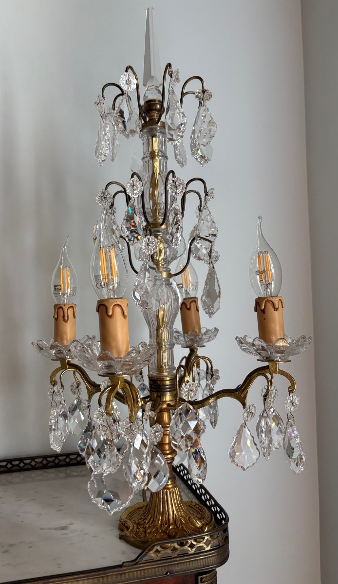 Paire de girandoles bronze doré et cristal Louis XV -photo-4