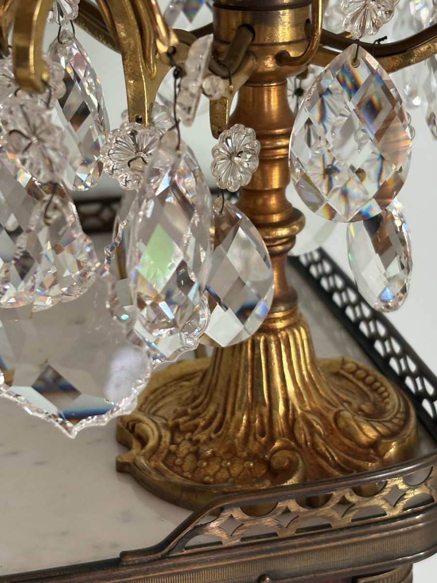 Paire de girandoles bronze doré et cristal Louis XV -photo-1